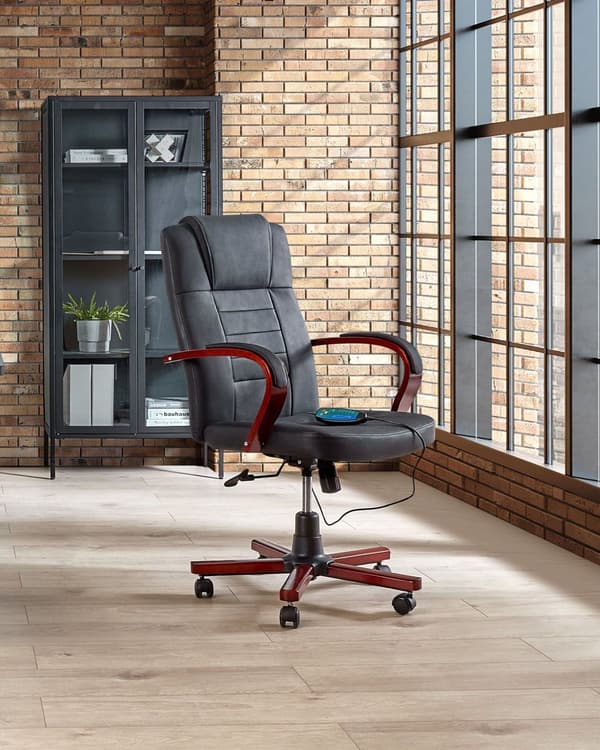 Massagestol Svart läder Svängbar Gaslift Justerbar höjd med hjul Ergonomisk Modernt kontor