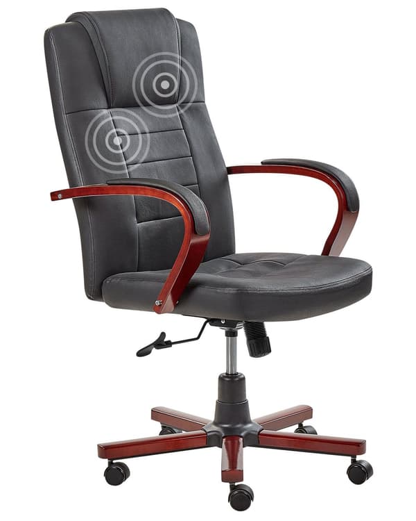 Massagestol Svart läder Svängbar Gaslift Justerbar höjd med hjul Ergonomisk Modernt kontor