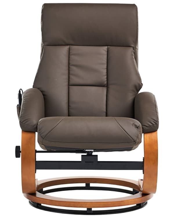 Lænestol Brun Lyst Træ Kunstlæder 66 x 100 cm Hvilestol med Massage og Varme Justerbar Ryg Vippefunktion Retro Design Rotation