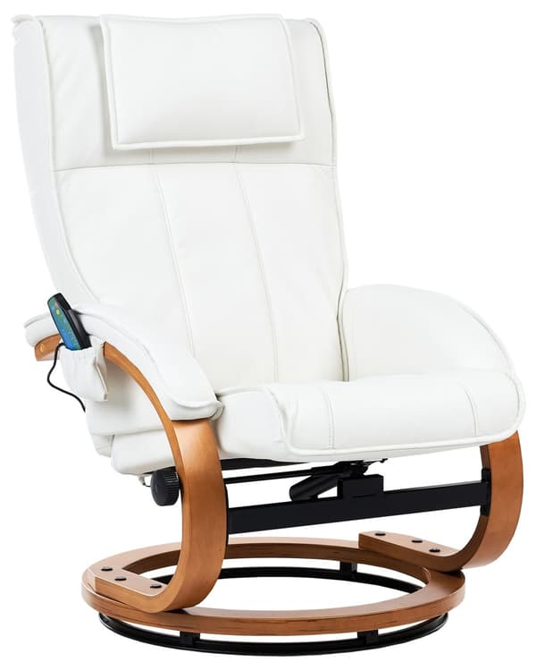 Hvilestol Hvid med Fodskammel i Kunstlæder Polstret Træ stel Varme Massagefunktion Retro Design