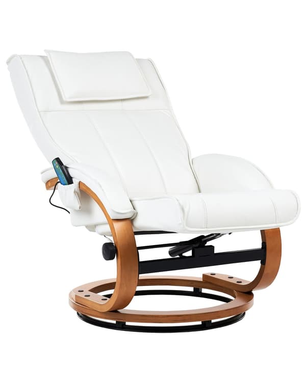 Hvilestol Hvid med Fodskammel i Kunstlæder Polstret Træ stel Varme Massagefunktion Retro Design