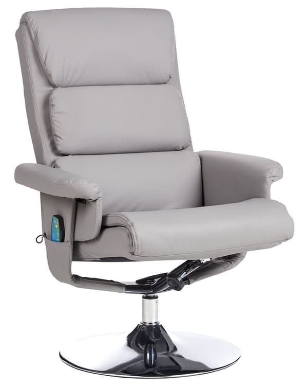 Hvilestol Grå med Fodskammel Polstret Metalstel i Imiteret Læder Opvarmet Massagefunktion Retro Design
