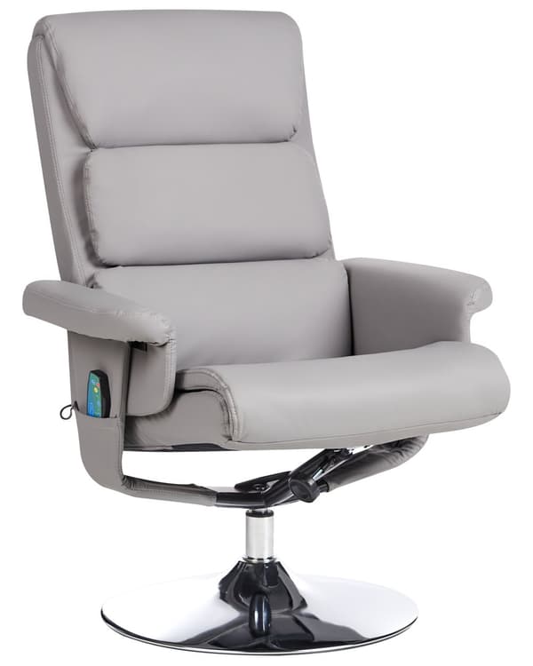 Hvilestol Grå med Fodskammel Polstret Metalstel i Imiteret Læder Opvarmet Massagefunktion Retro Design
