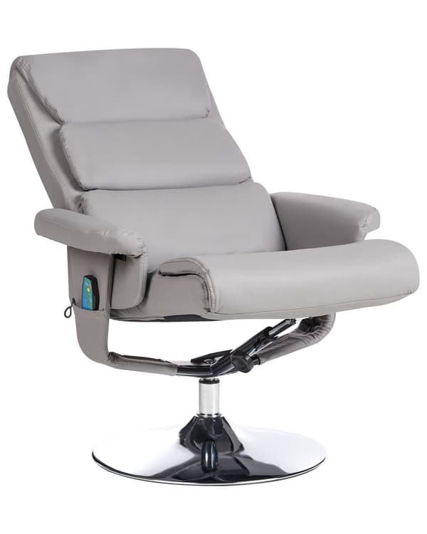 Hvilestol Grå med Fodskammel Polstret Metalstel i Imiteret Læder Opvarmet Massagefunktion Retro Design