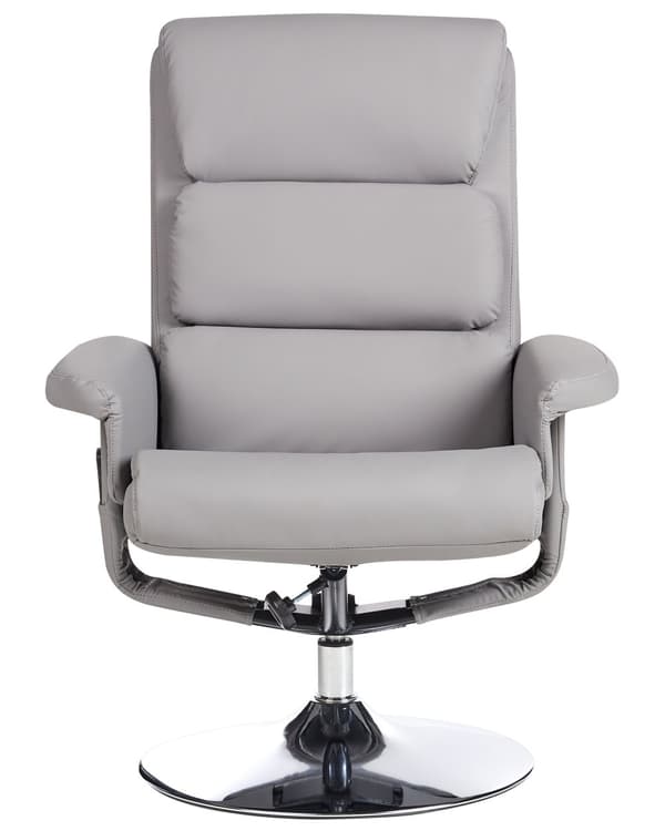 Hvilestol Grå med Fodskammel Polstret Metalstel i Imiteret Læder Opvarmet Massagefunktion Retro Design