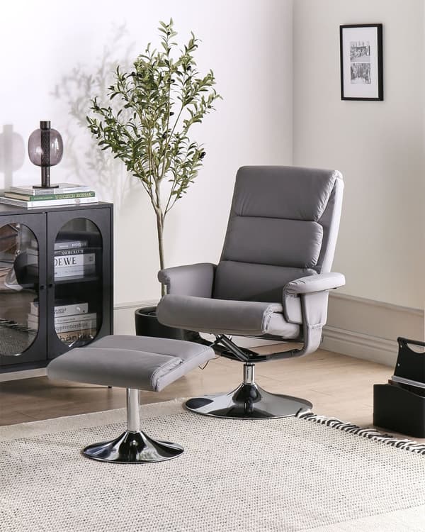 Hvilestol Grå med Fodskammel Polstret Metalstel i Imiteret Læder Opvarmet Massagefunktion Retro Design