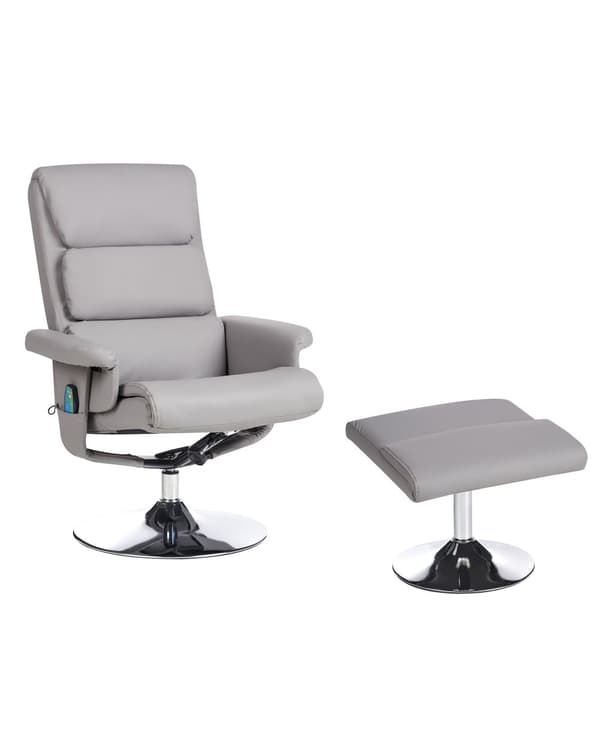 Hvilestol Grå med Fodskammel Polstret Metalstel i Imiteret Læder Opvarmet Massagefunktion Retro Design