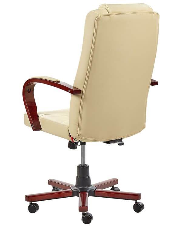 Massagestol beige læder drejelig gaslift justerbar højde med hjul ergonomisk moderne kontor