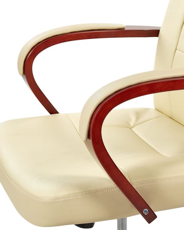 Massagestol beige læder drejelig gaslift justerbar højde med hjul ergonomisk moderne kontor
