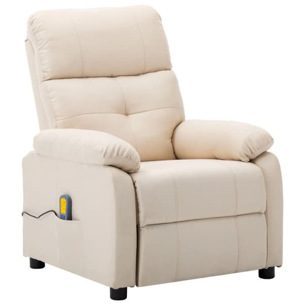 vidaXL Massagefåtölj gräddvit tyg