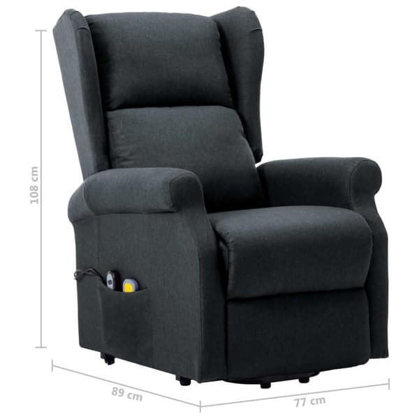 vidaXL Massagefåtölj med uppresningshjälp mörkgrå tyg
