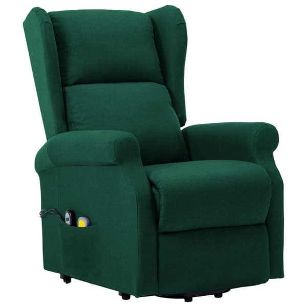 vidaXL Massagefåtölj med uppresningshjälp mörkgrön tyg