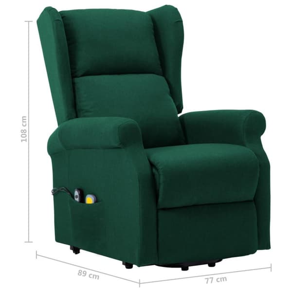 vidaXL Massagefåtölj med uppresningshjälp mörkgrön tyg