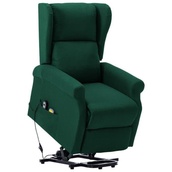 vidaXL Massagefåtölj med uppresningshjälp mörkgrön tyg