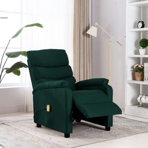vidaXL Massagefåtölj mörkgrön tyg