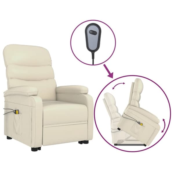 vidaXL massagestol med løftefunktion kunstlæder cremefarvet