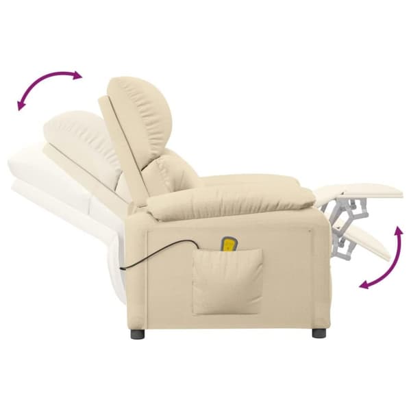 vidaXL Massagefåtölj gräddvit tyg