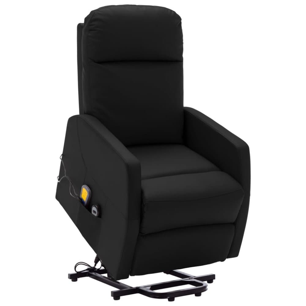 Massagefåtölj med uppresningshjälp svart konstläder