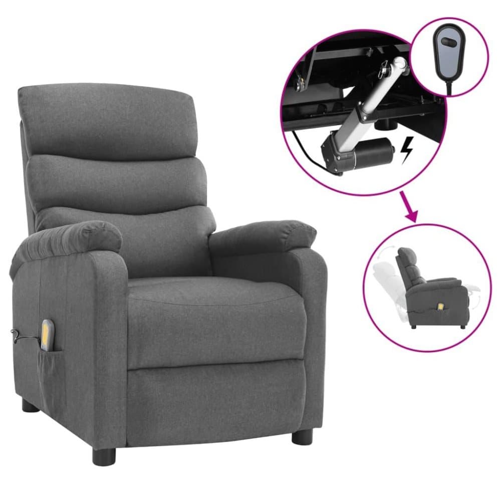 vidaXL Elektrisk massagefåtölj ljusgrå tyg