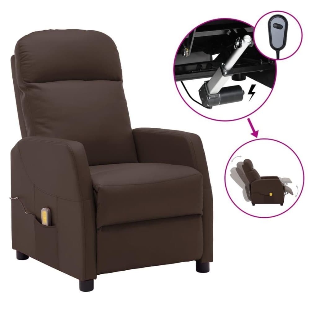 vidaXL Elektrisk massagefåtölj brun konstläder