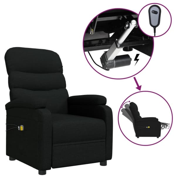 vidaXL Elektrisk massagefåtölj svart tyg