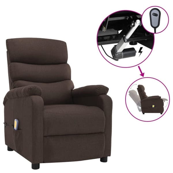 vidaXL Elektrisk massagefåtölj brun tyg