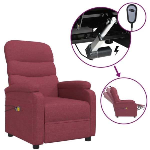 vidaXL Elektrisk massagefåtölj vinröd tyg
