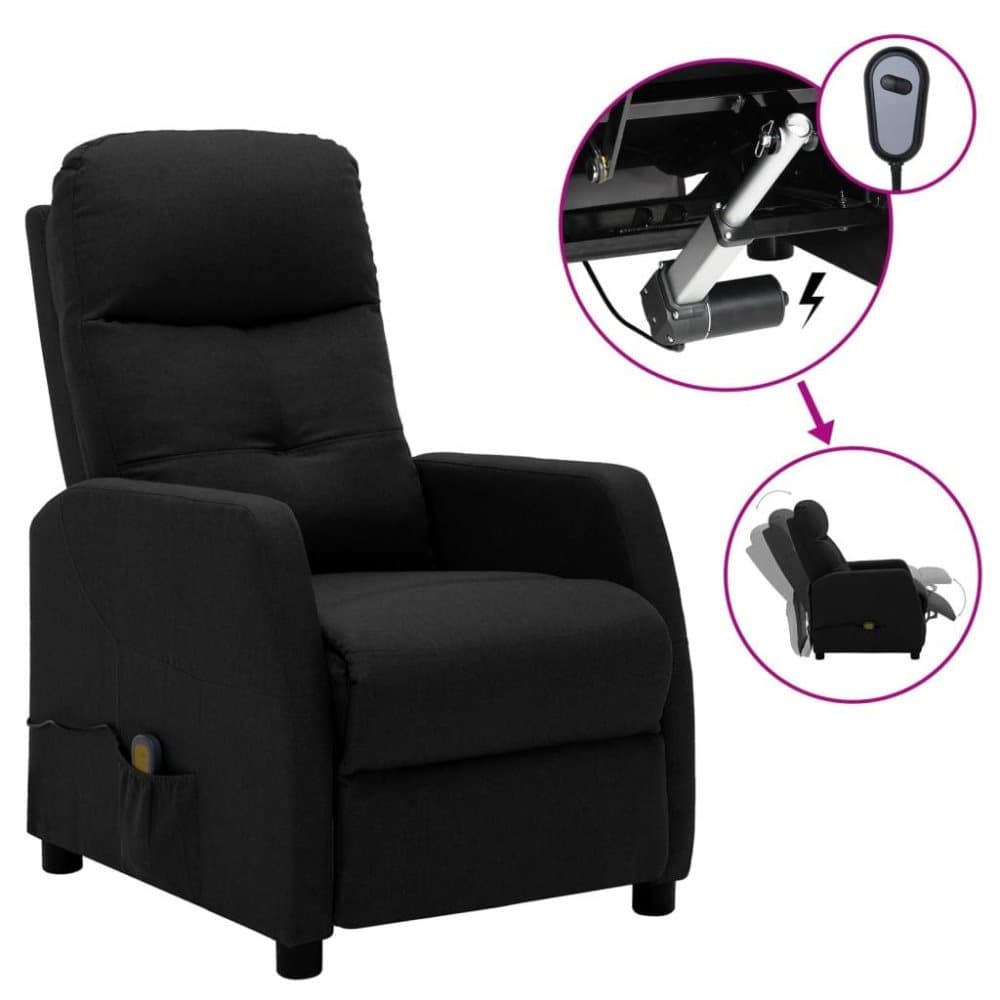 vidaXL Elektrisk massagefåtölj svart tyg