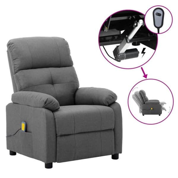 vidaXL Elektrisk massagefåtölj ljusgrå tyg