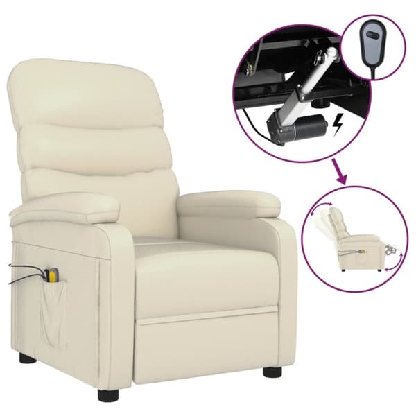vidaXL Elektrisk massagefåtölj gräddvit konstläder