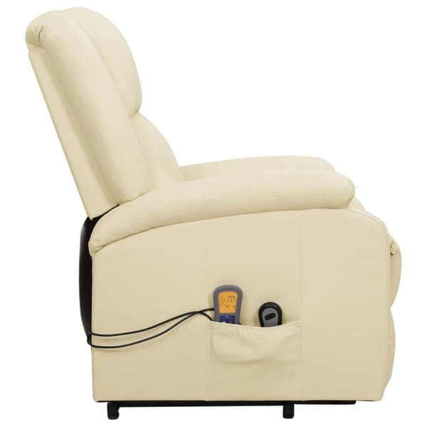 vidaXL Massagefåtölj med uppresningshjälp Gräddvit konstläder
