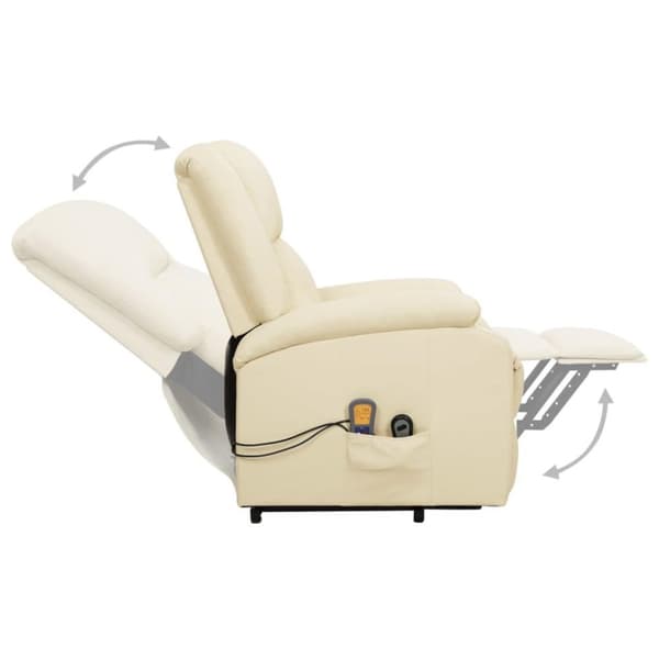 vidaXL Massagefåtölj med uppresningshjälp Gräddvit konstläder