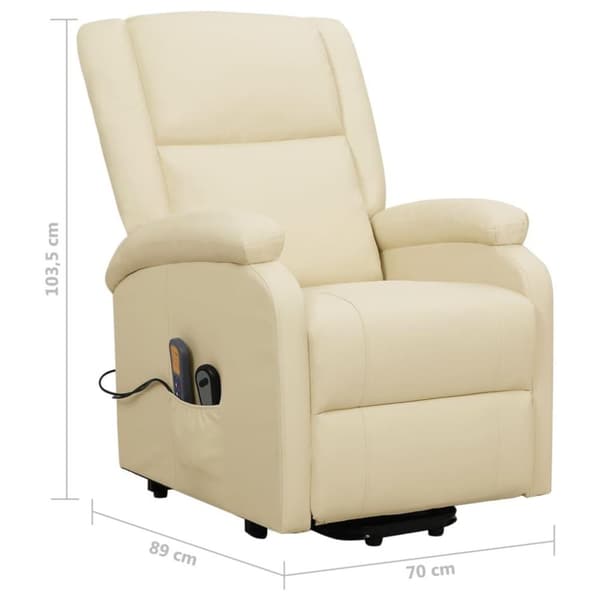vidaXL Massagefåtölj med uppresningshjälp Gräddvit konstläder