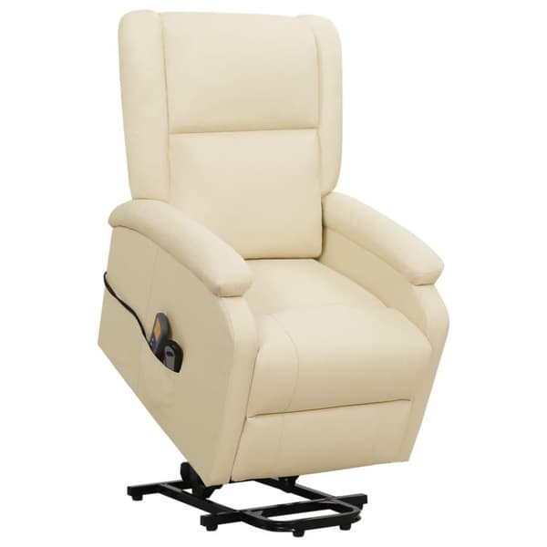 vidaXL Massagefåtölj med uppresningshjälp Gräddvit konstläder