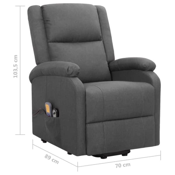 vidaXL Massagefåtölj med uppresningshjälp mörkgrå tyg