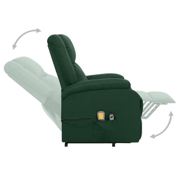 vidaXL Massagefåtölj med uppresningshjälp mörkgrön tyg