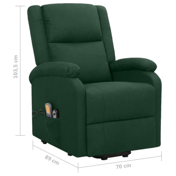 vidaXL Massagefåtölj med uppresningshjälp mörkgrön tyg