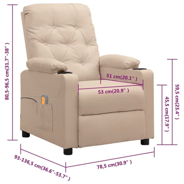 vidaXL massagestol stof cremefarvet