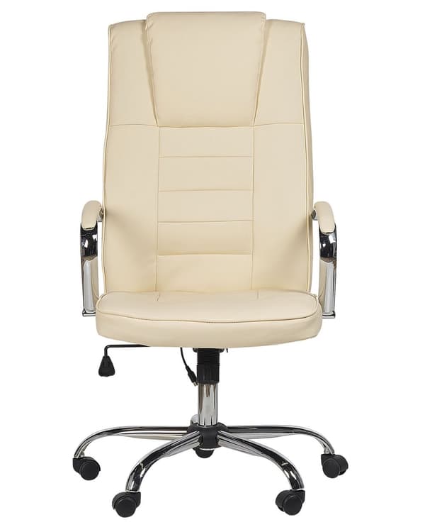 Kontorsstol med massagefunktion Beige Konstläder Värmefunktion 4 lägen 360 grader vridbar Skrivbordsstol för hemmakontor