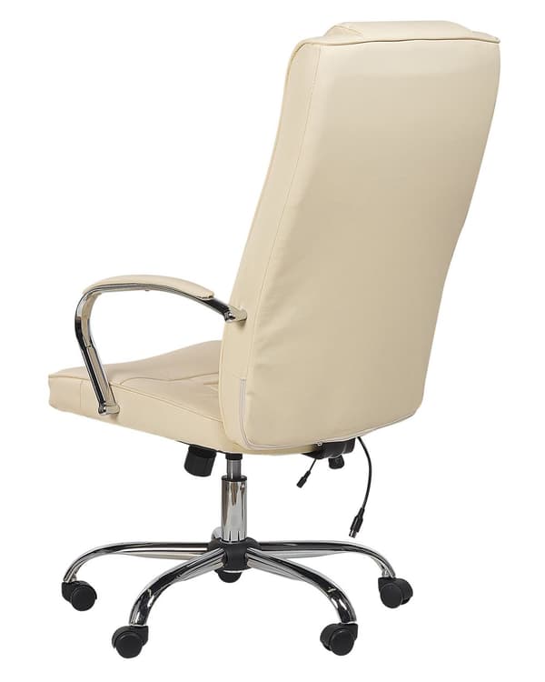 Kontorsstol med massagefunktion Beige Konstläder Värmefunktion 4 lägen 360 grader vridbar Skrivbordsstol för hemmakontor