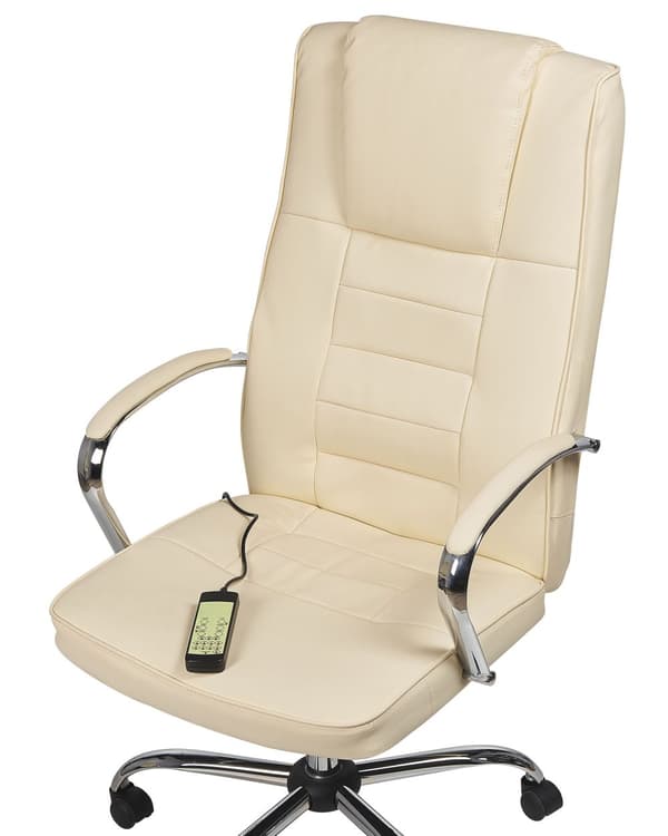 Kontorsstol med massagefunktion Beige Konstläder Värmefunktion 4 lägen 360 grader vridbar Skrivbordsstol för hemmakontor