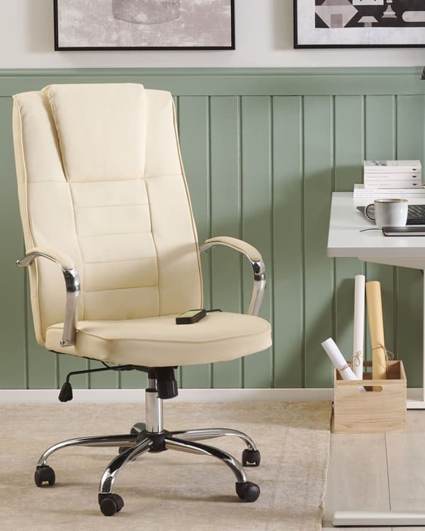 Kontorsstol med massagefunktion Beige Konstläder Värmefunktion 4 lägen 360 grader vridbar Skrivbordsstol för hemmakontor