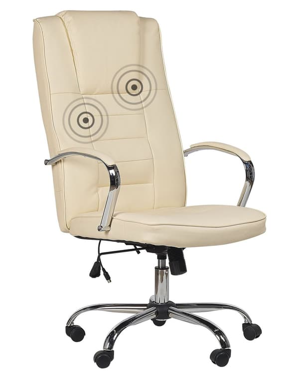 Kontorsstol med massagefunktion Beige Konstläder Värmefunktion 4 lägen 360 grader vridbar Skrivbordsstol för hemmakontor