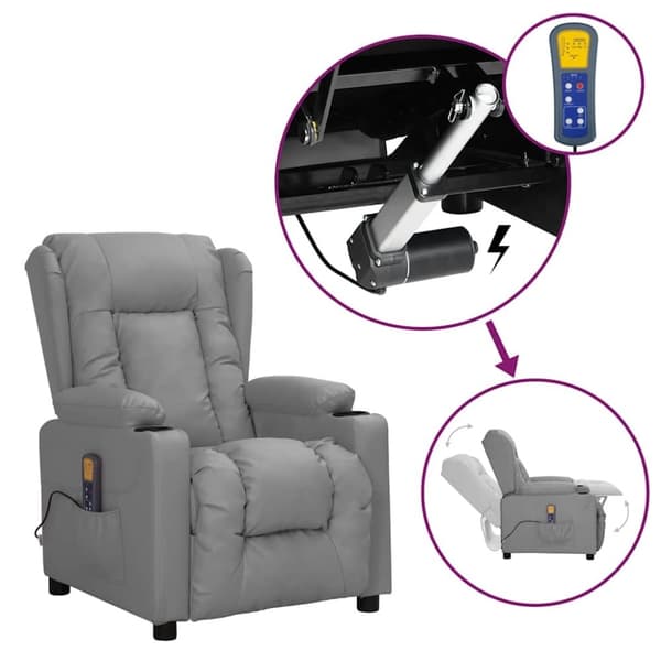 vidaXL Massagefåtölj med uppresningshjälp grå konstläder