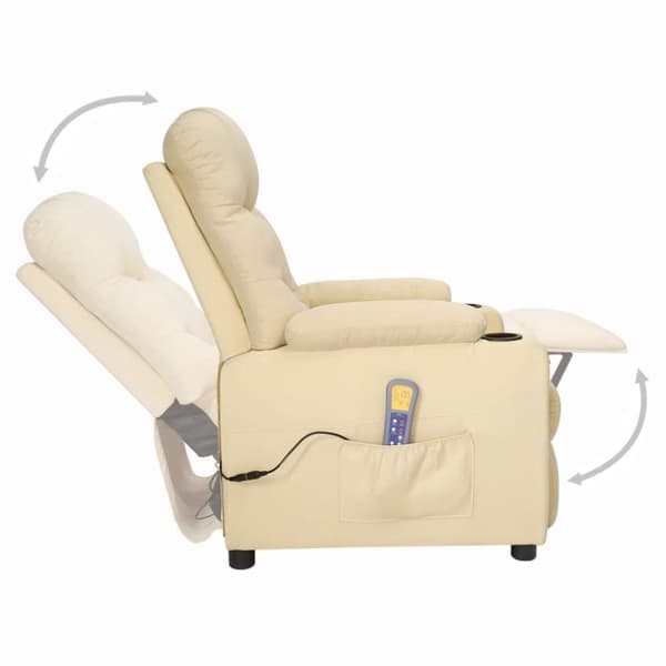 vidaXL Massagefåtölj med uppresningshjälp gräddvit tyg