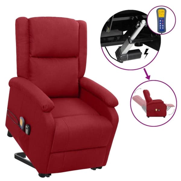 vidaXL Massagefåtölj med uppresningshjälp vinröd tyg