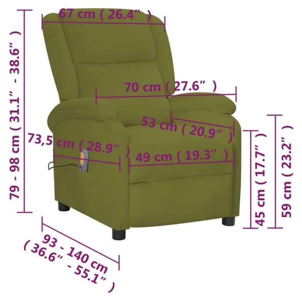 vidaXL massagestol velour lysegrøn