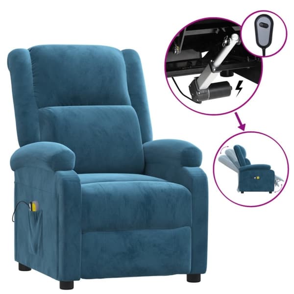 vidaXL Elektrisk massagefåtölj Blå sammet