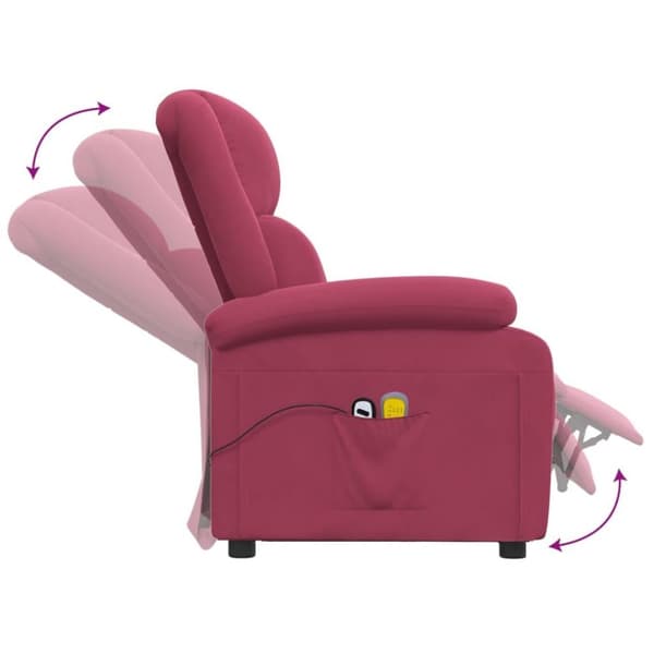 vidaXL Elektrisk massagefåtölj vinröd sammet