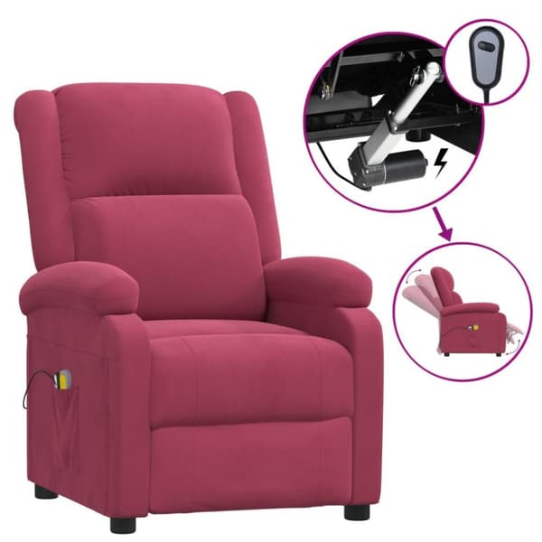 vidaXL Elektrisk massagefåtölj vinröd sammet